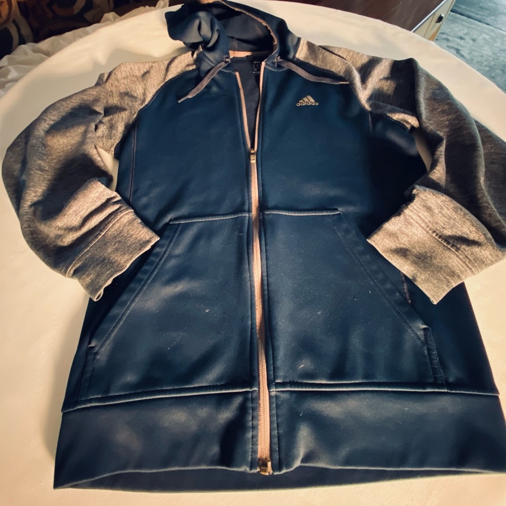 Adidas Men’s Climawarm Hoodie/Jacket size Medium color Navy Blue and Grey - Picture 13 of 15